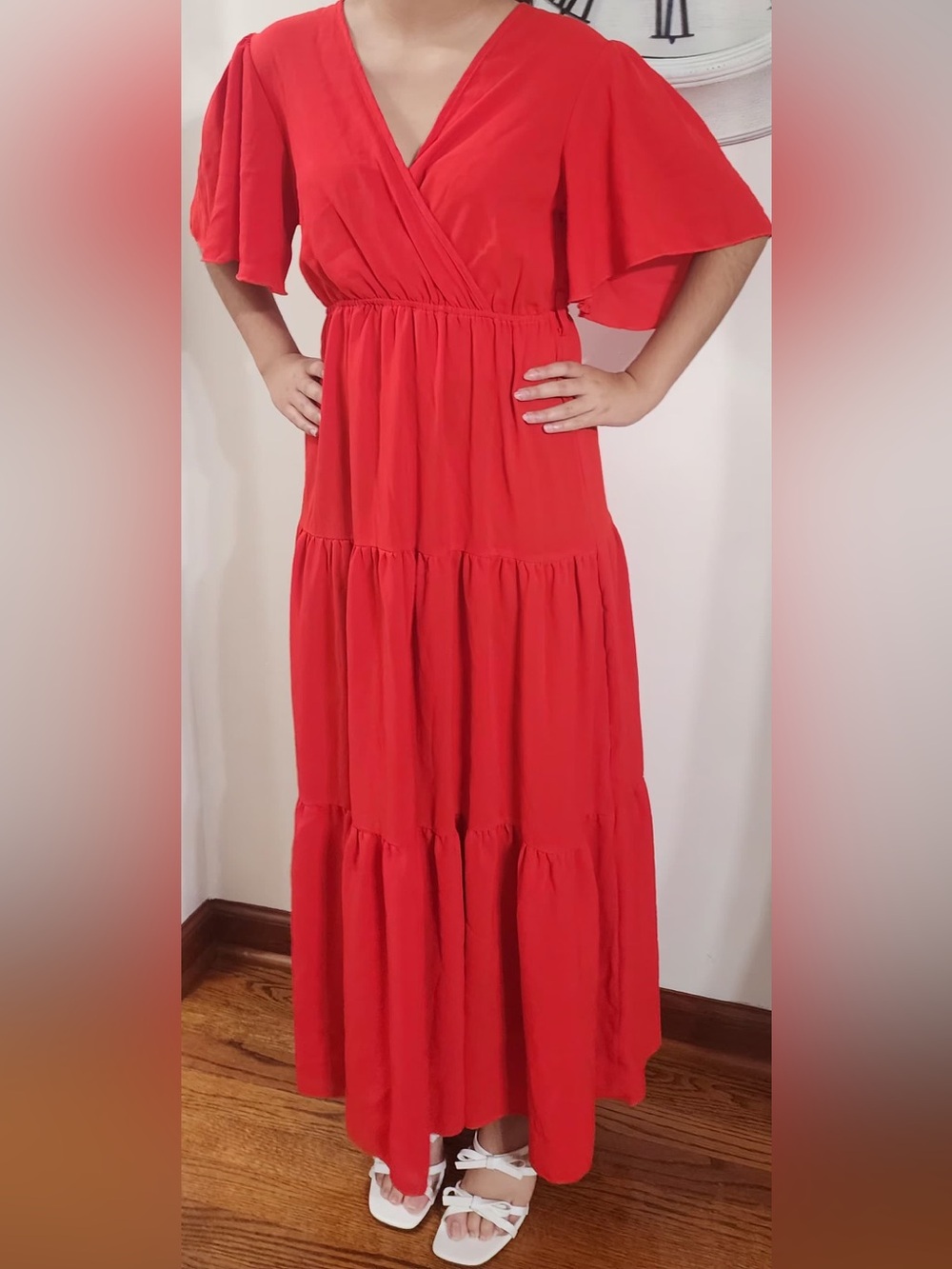 SHEIN Red Tiered Maxi Dress with Elastic Waist
